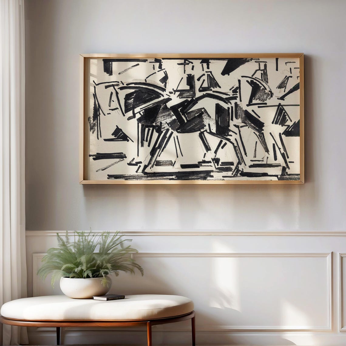 Abstract Black Ink Horse Sketch Modern Equestrian Line Wall Art - Image 3