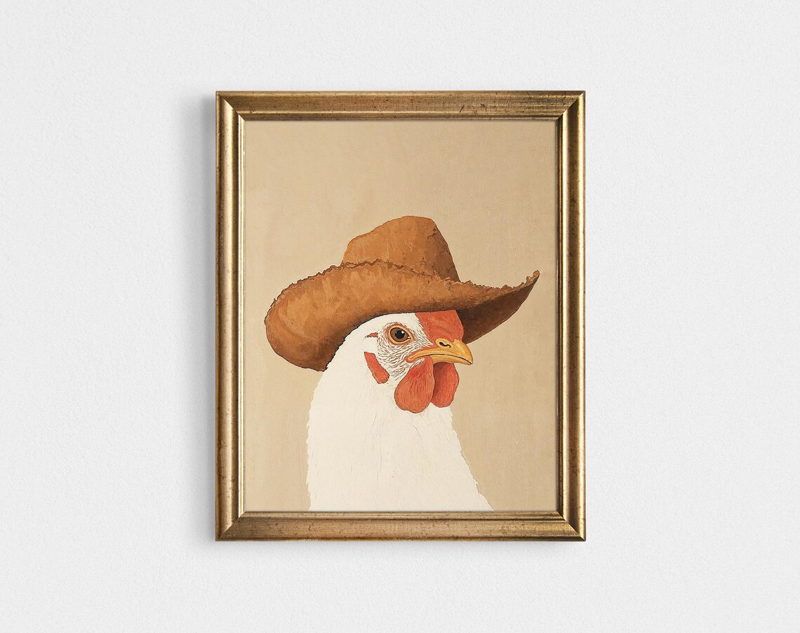 Cowgirl Chicken in Cowboy Hat Western Farmhouse Nursery Wall Art - Image 2