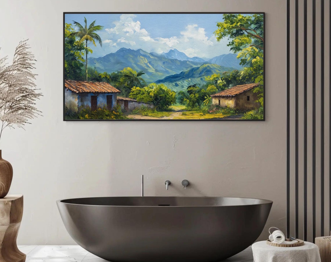 Mexican Mountain Village With Palm Trees And Red Roofs Poster