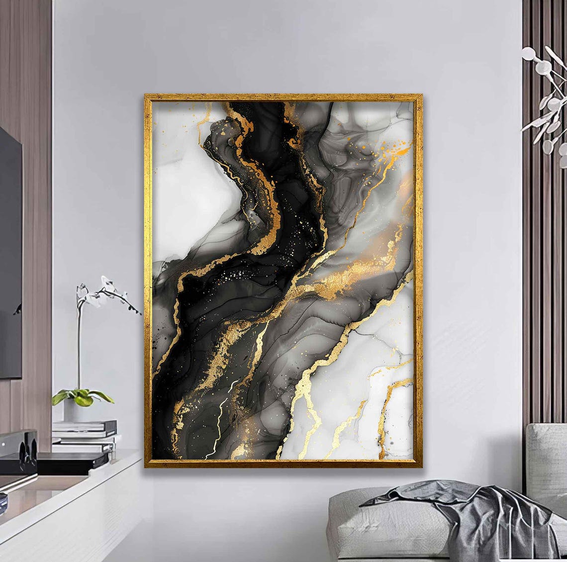 Black Gold Marble Abstract Luxury Fluid Elegant Modern Art Poster