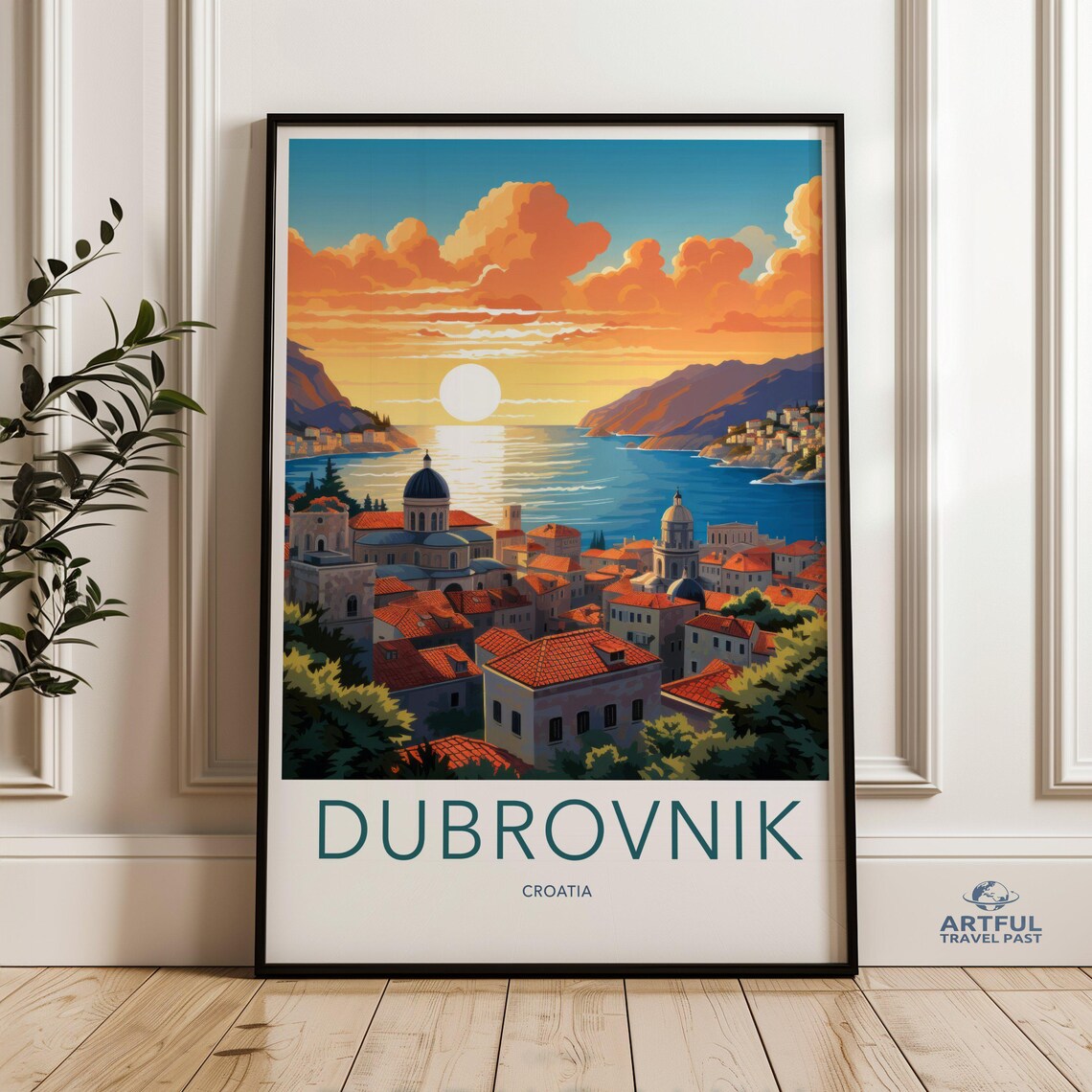 Dubrovnik Croatia Old Town Sunset Adriatic Coast Travel Art Poster