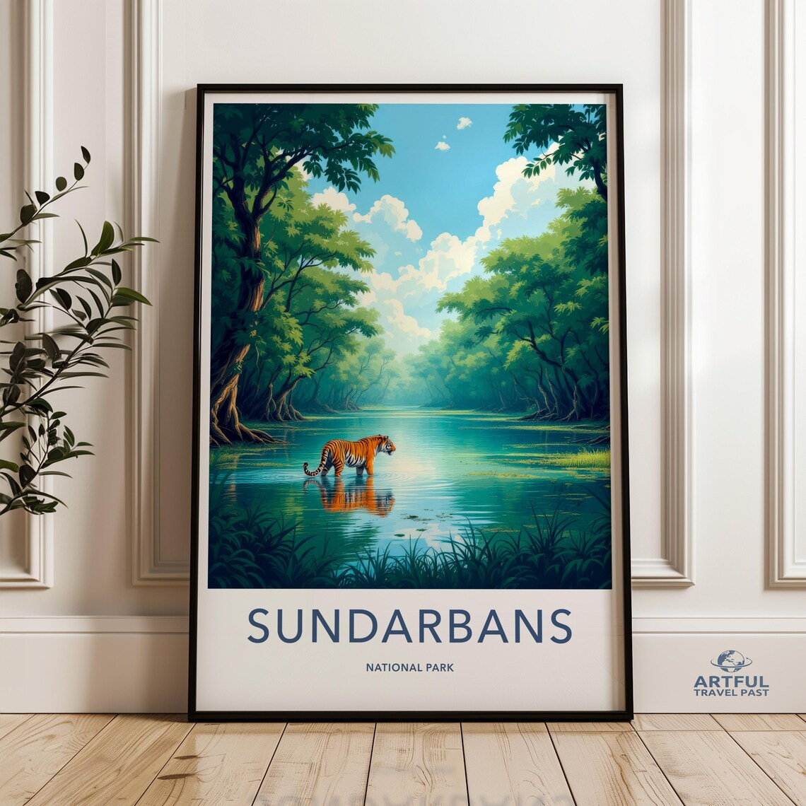 Sundarbans National Park Vintage Travel Poster Bengal Tiger River Scene