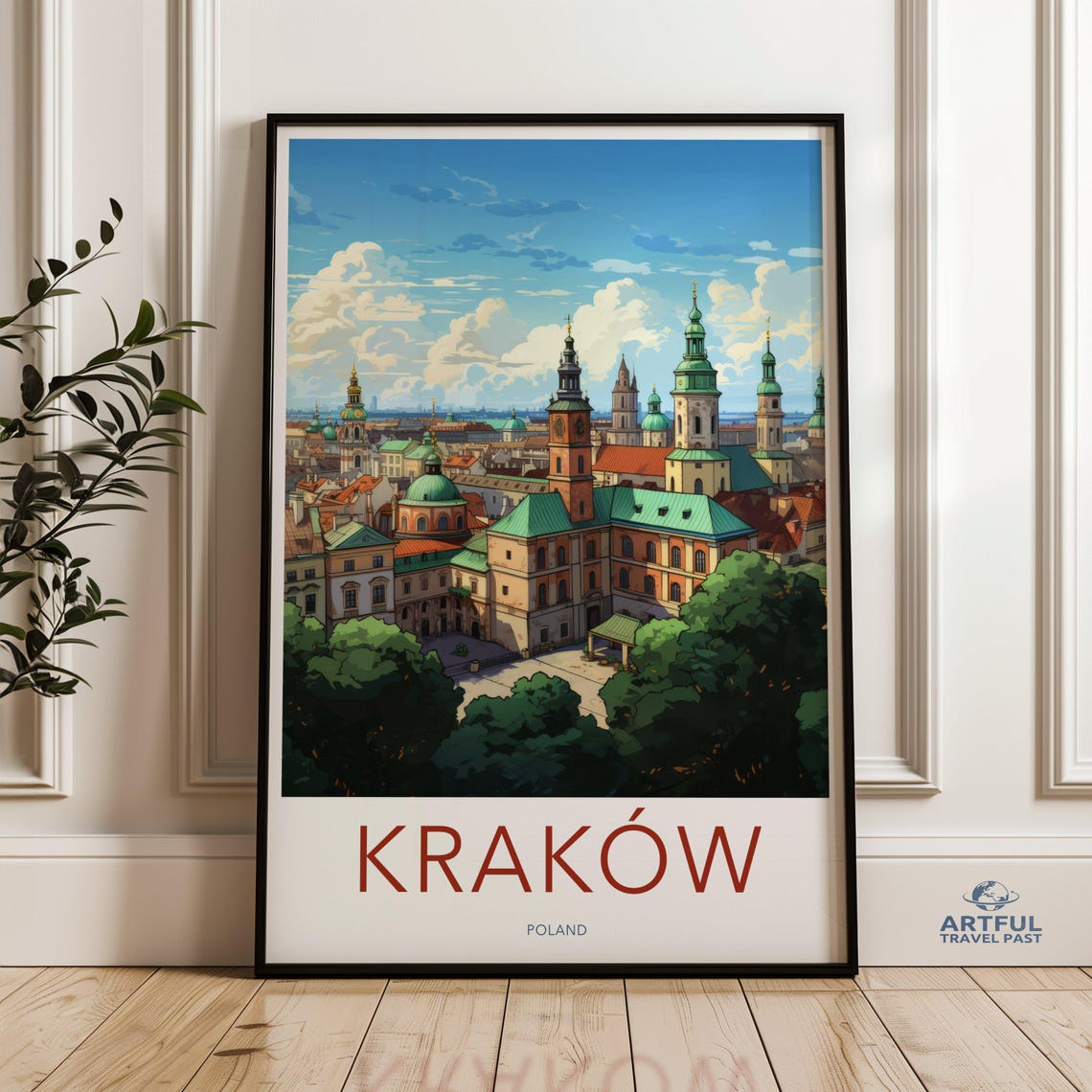 Charming Kraków Poland Old Town Churches Skyline Travel Poster