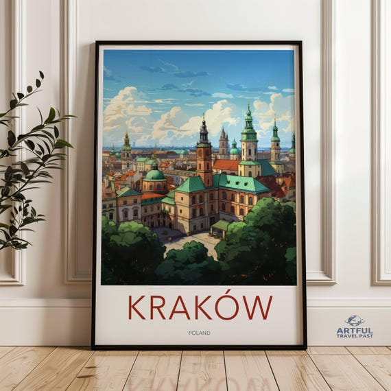 Krakw Wall Art Historic Cityscape Print Old Town Architecture Poland Travel Poster Eastern European City Decor