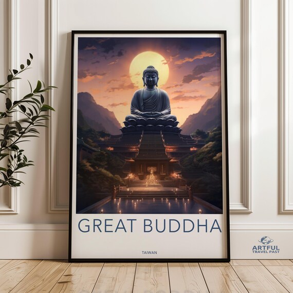 Great Buddha Wall Art Print Taiwan Scenery Poster Tranquil Temple Artwork Asian Cultural Decor Meditative Home Decoration