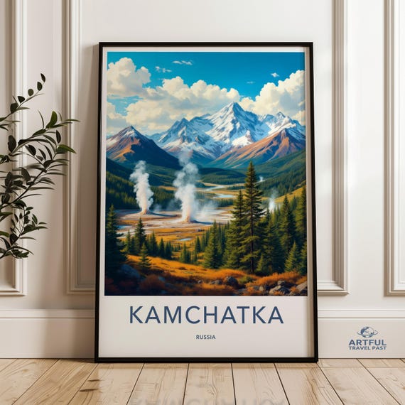 Kamchatka Travel Poster Scenic Mountain View Print Russian Landscape Art Colorful Nature Wall Decor Hiking Adventure Gift