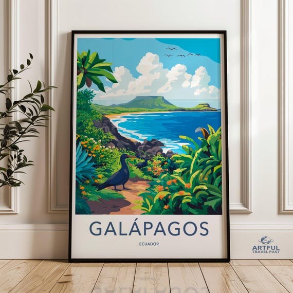 Galapagos Wall Art Ecuador Print Tropical Beach Landscape Wildlife Decoration Nature Poster Scenic Ocean View Artwork