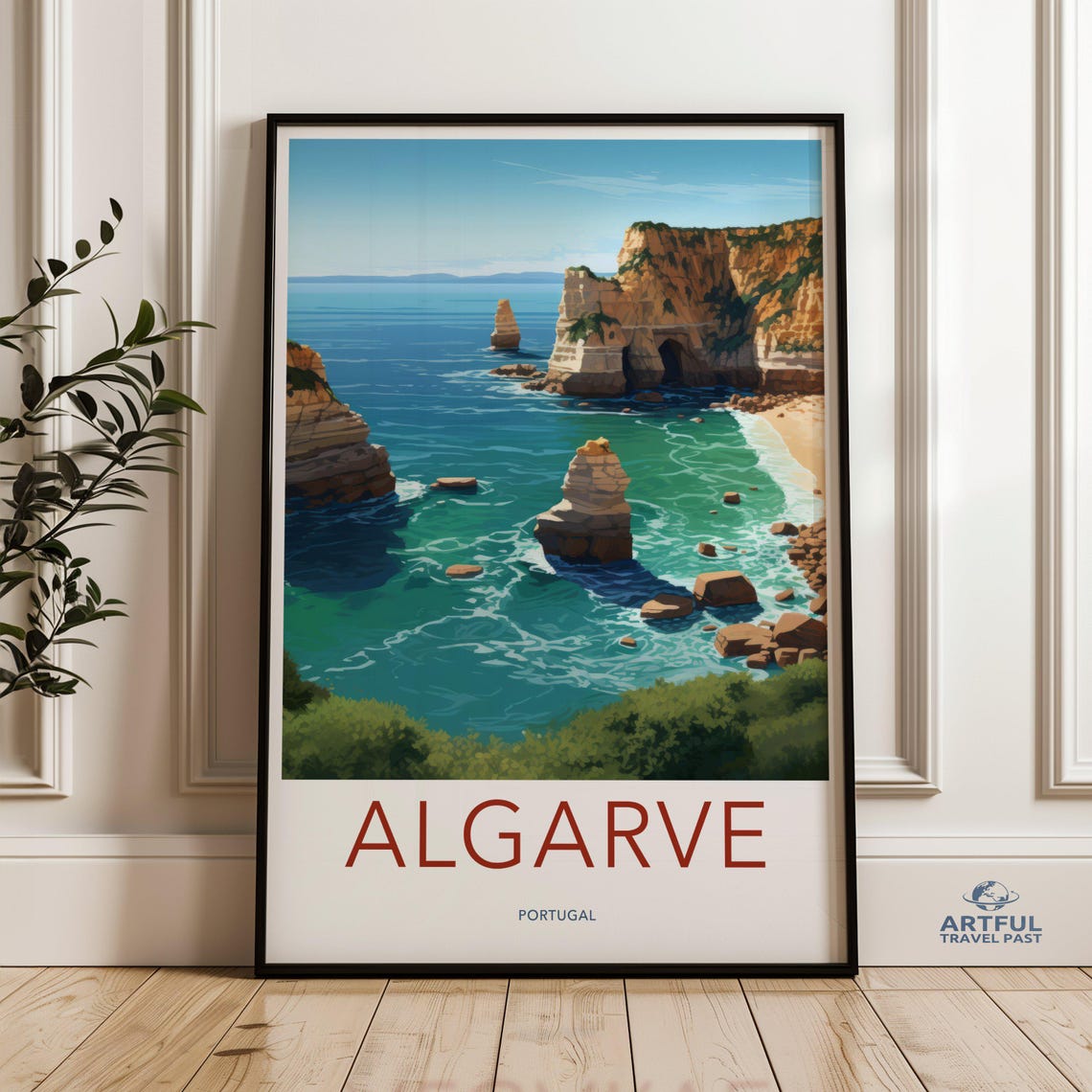 Algarve Portugal Dramatic Sea Cliffs Coastal Vintage Travel Poster