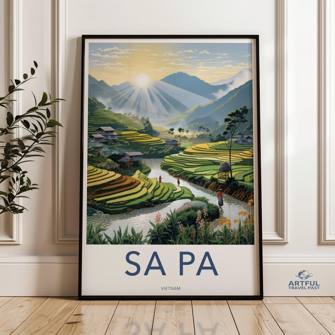 Sa Pa Vietnam Golden Rice Terraces Sunrise Mountain Travel Poster