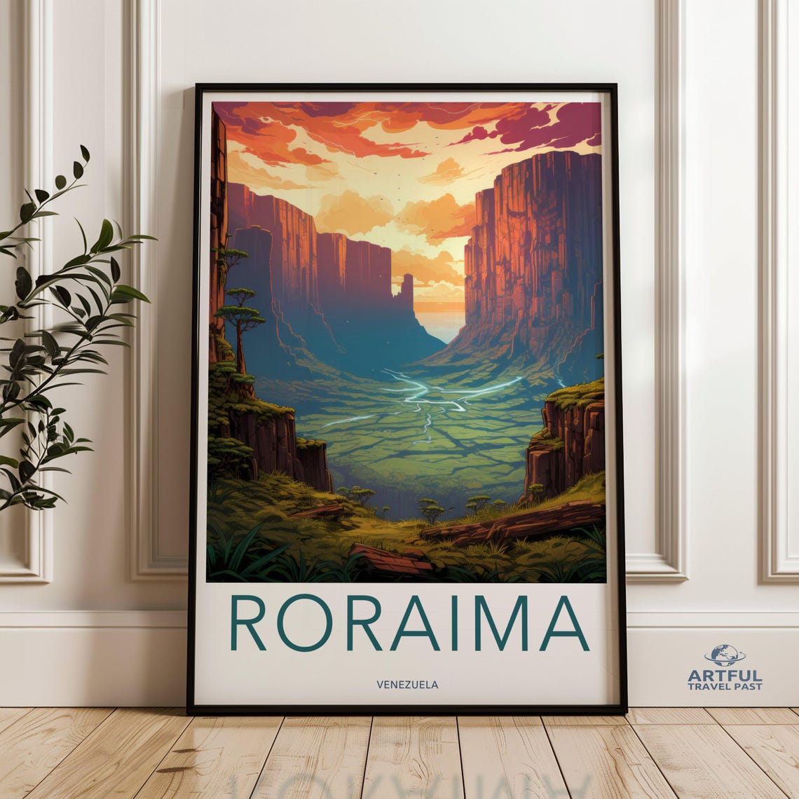 Roraima Venezuela Tepui Table Mountain Canyon Sunset Travel Poster