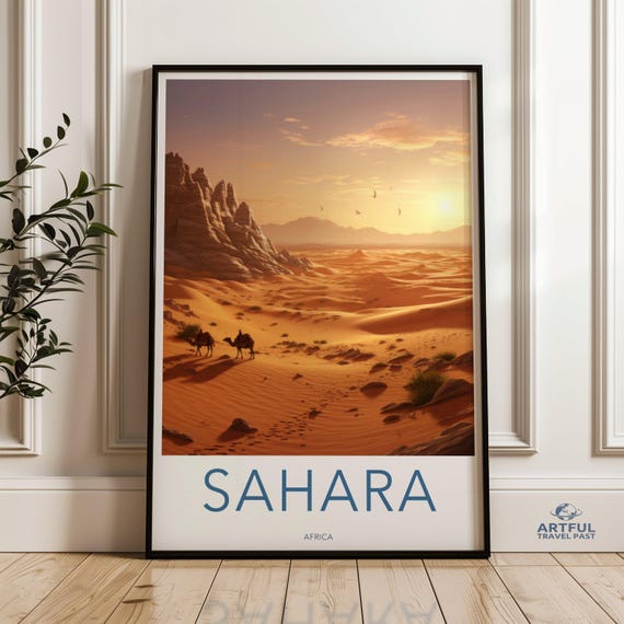 Sahara Wall Art Stunning Desert Landscape Camel Caravan In The African Sunset Scenic Decor