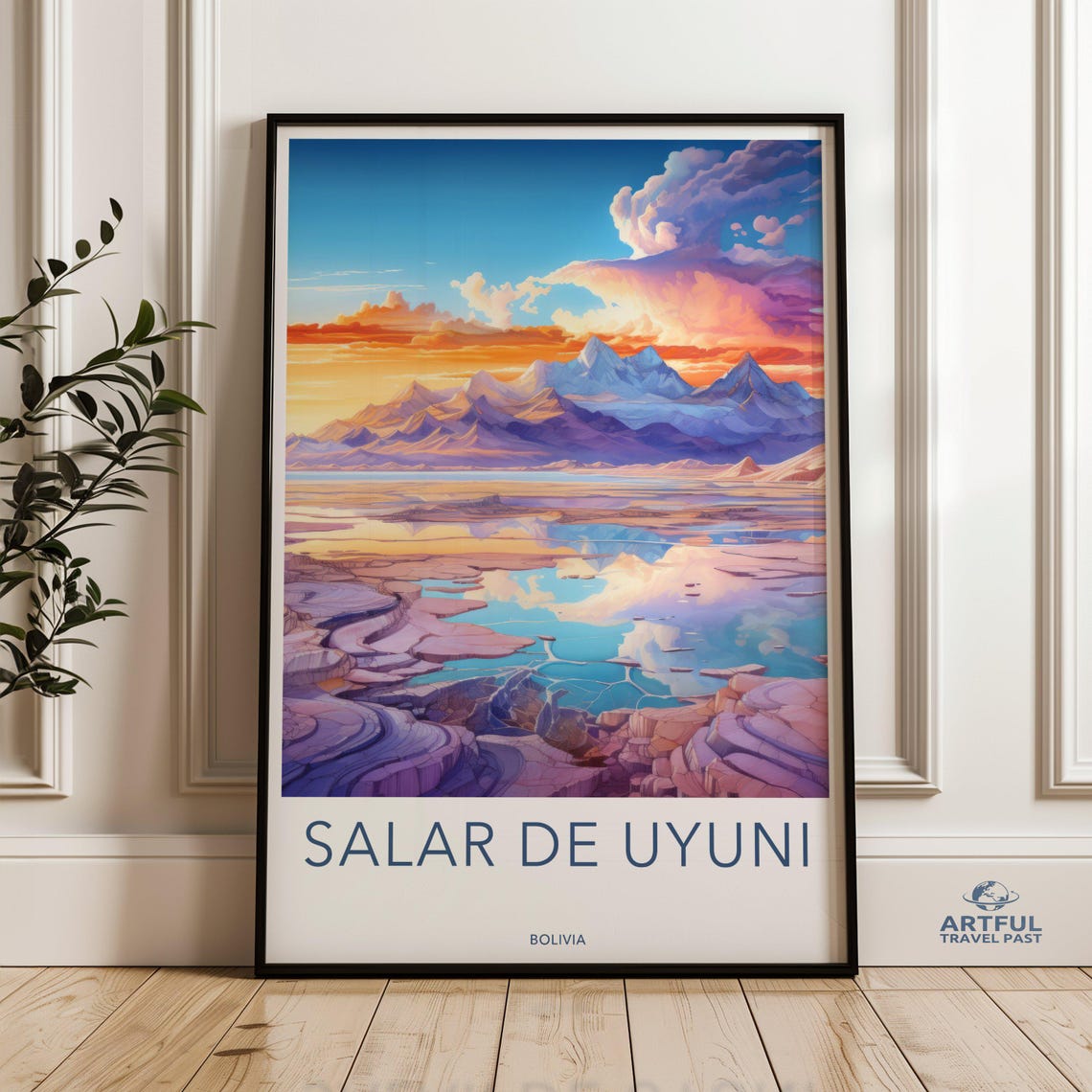 Salar De Uyuni Bolivia Salt Flats Sunset Mirror Travel Wall Poster