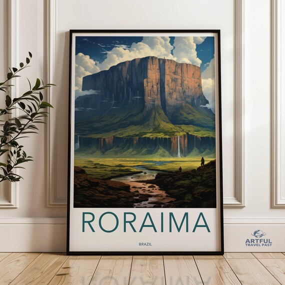Mount Roraima Brazil Tepui Waterfall Vintage Travel Poster Gift