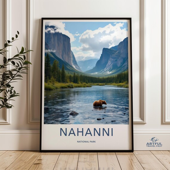 Nahanni National Park Poster Bear Wading River Beneath Granite Cliffs Artwork