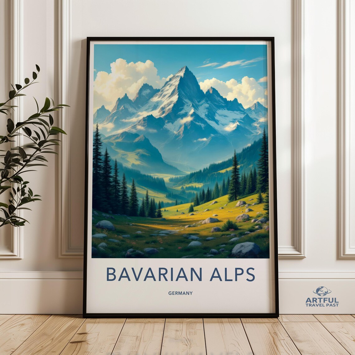 Bavarian Alps Germany Snow Capped Peak Travel Poster for Mountain Fans