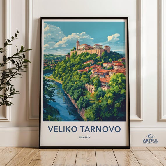 Veliko Tarnovo Wall Art Bulgarian Cityscape Print Vibrant Travel Poster Historic Castle Artwork Colorful Home Decor