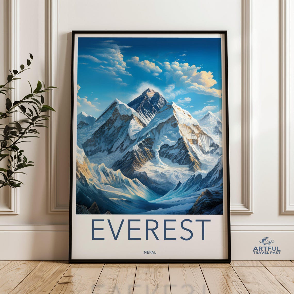 Mount Everest Nepal Himalayan Snow Peaks Blue Sky Travel Wall Art