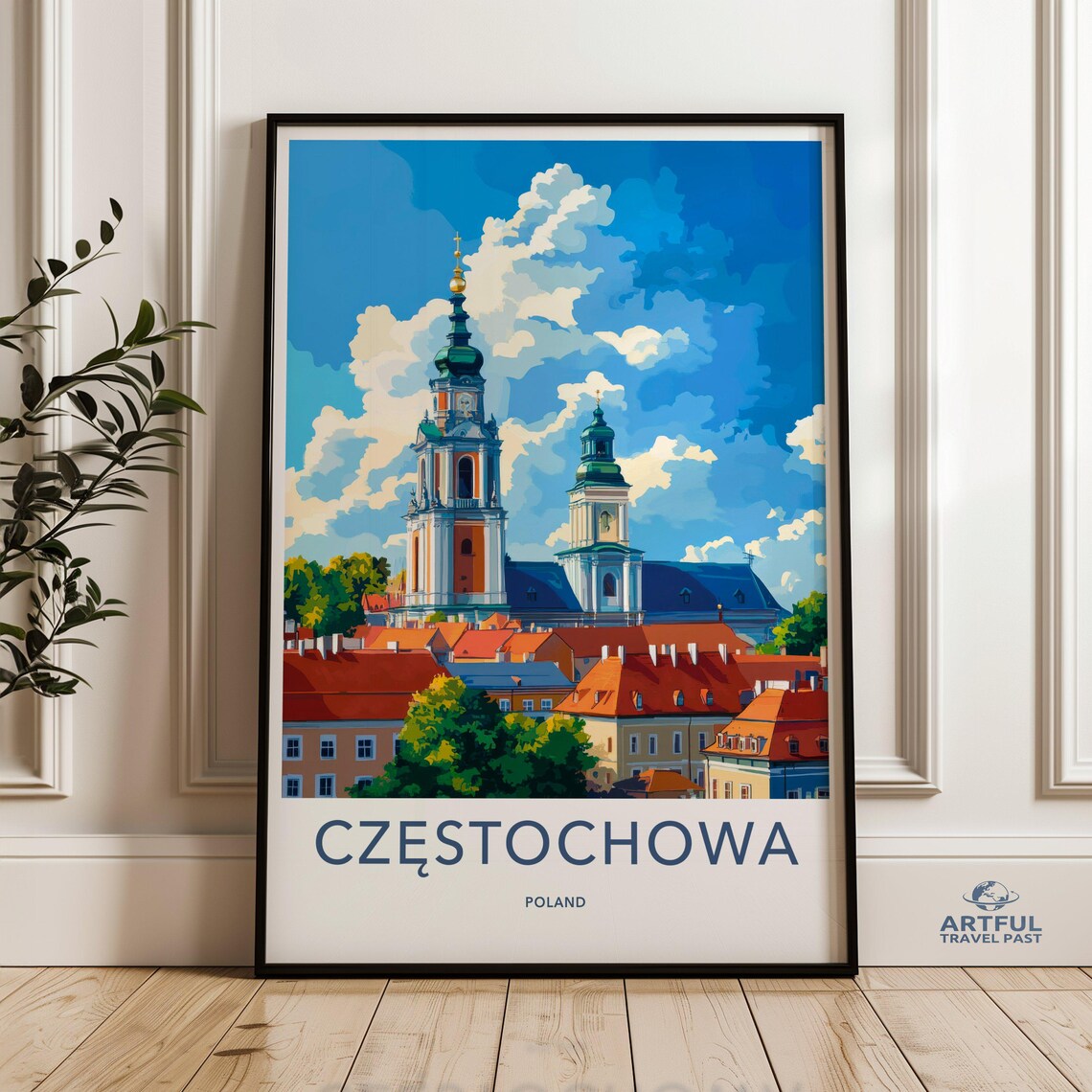 Czestochowa Poland Basilica Spires Colorful Old Town Cityscape Poster