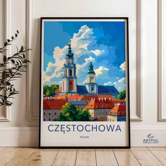Czestochowa Poland Wall Art Print Colorful Cityscape Poster European Travel Polish Architectural Decor Urban Artwork