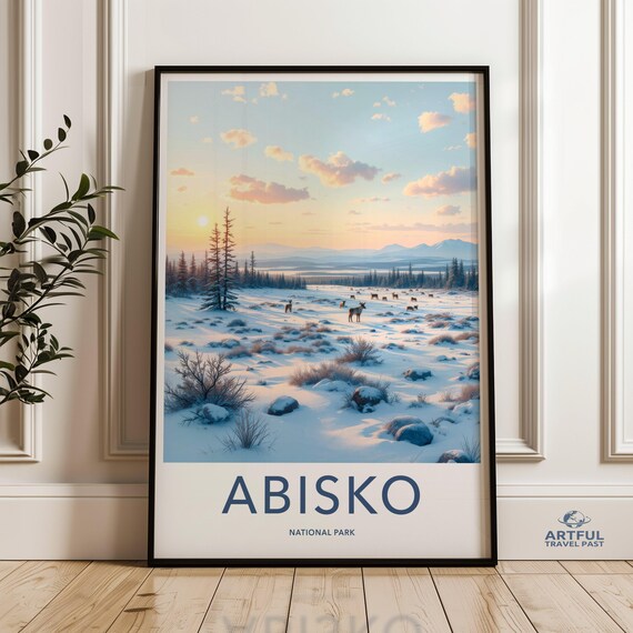 Abisko National Park Reindeer Snowy Sunrise Arctic Wildlife Poster