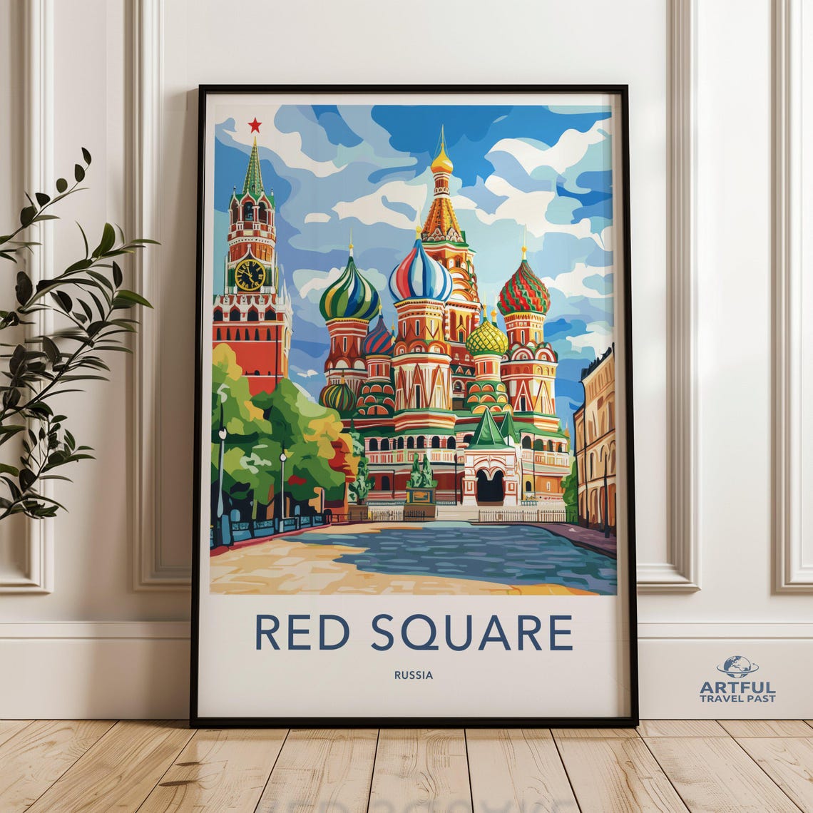 Red Square Moscow Russia Travel Poster With St Basils Cathedral Art
