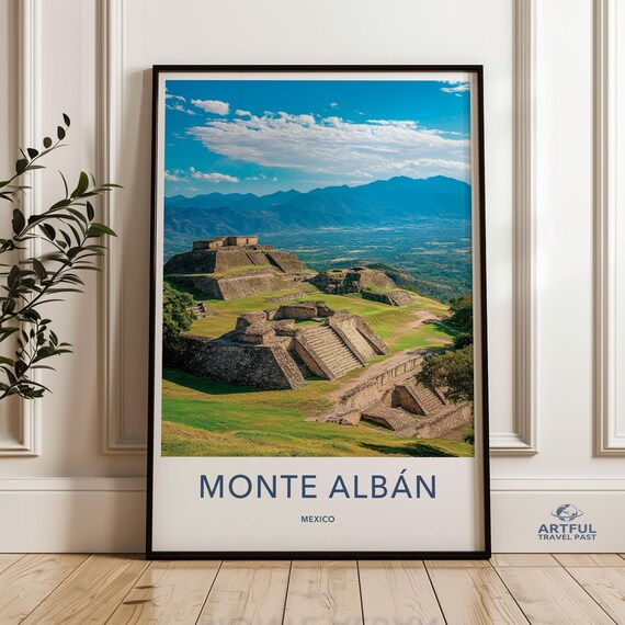 Monte Alban Mexico Ancient Ruins Hilltop Valley Travel Poster