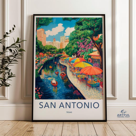 San Antonio Texas Wall Art Colorful Cityscape Print Vibrant Riverwalk Scene Modern Home Decor Artwork Gift For Travelers