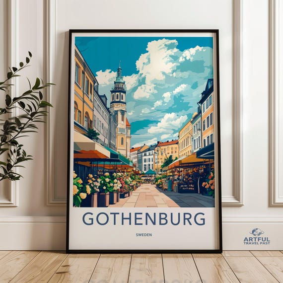 Gothenburg Sweden Wall Art Scandinavian Cityscape Poster Vibrant Urban Landscape Print Colorful Street Scene Decor
