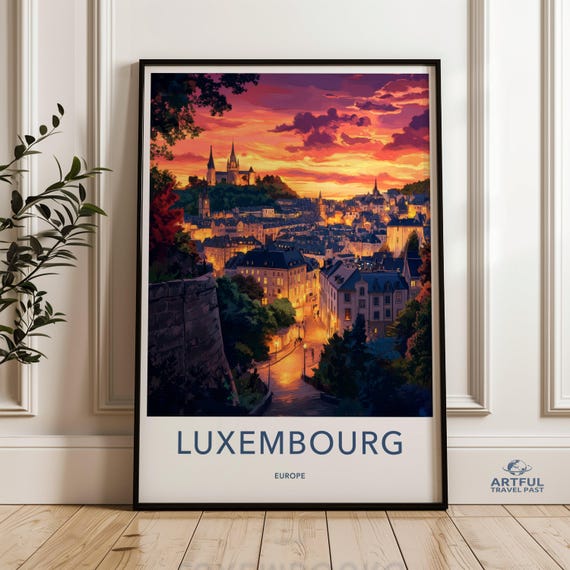 Luxembourg Wall Art Europe Travel Poster Cityscape Print European Sunset Landscape Cathedral Home Decor