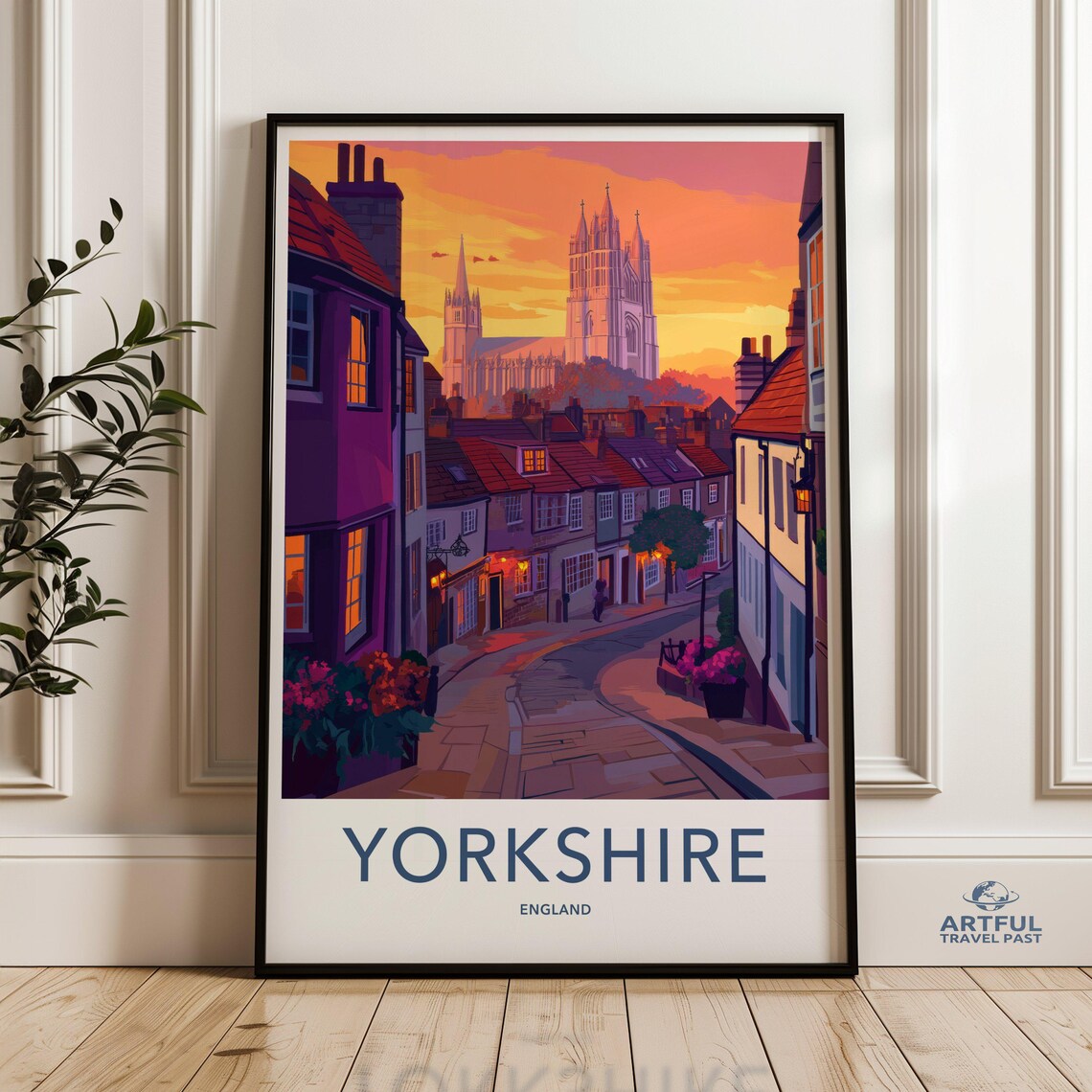 Yorkshire England Sunset Cityscape With Cathedral Travel Poster