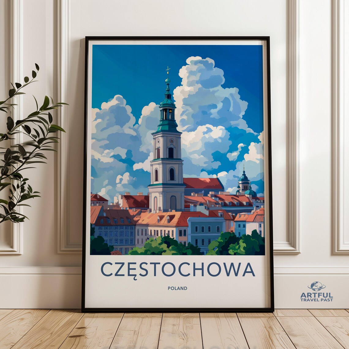 Czestochowa Poland Church Towers Old Town Travel Poster View
