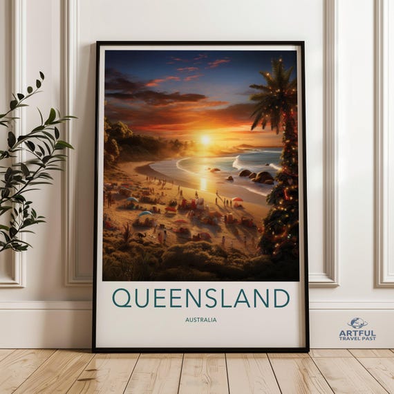 Queensland Sunset Wall Art Coastal Landscape Print Beach Scene Poster Tropical Decor Australian Wilderness Artwork