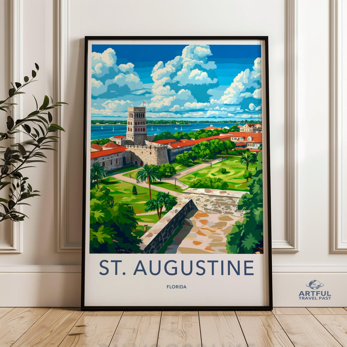 St Augustine Florida Historic Fort Bay Sunset Travel Poster Coastal