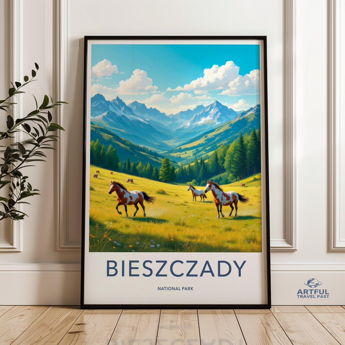 Bieszczady National Park Horses Alpine Meadow Peaks Travel Poster