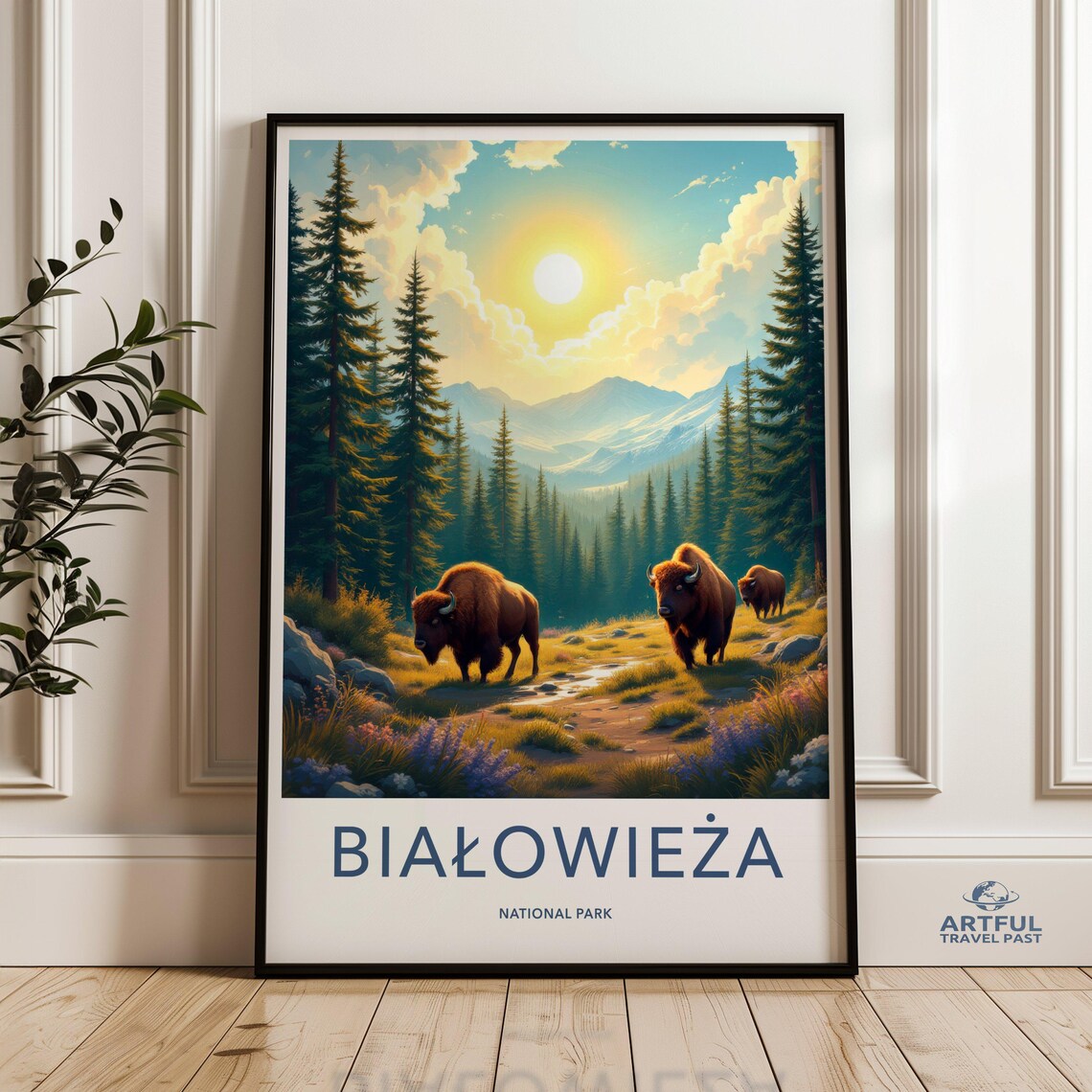 Bialowieza National Park European Bison Sunrise Forest Travel Poster