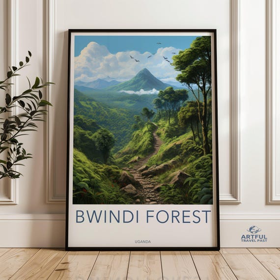Bwindi Forest Wall Art Print Mountain Path Landscape Poster Scenic Nature Illustration Uganda Hiking Trail Artwork