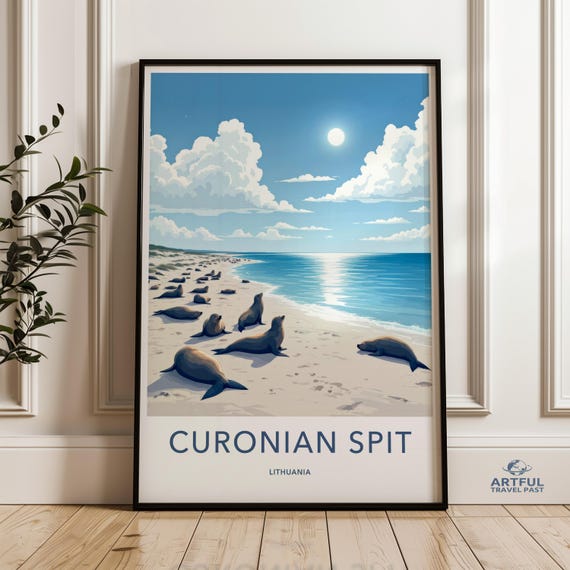 Curonian Spit Wall Art Scenic Beach Poster Lithuania Coastal Decor Ocean View Print Landscape Illustration Seal Artwork