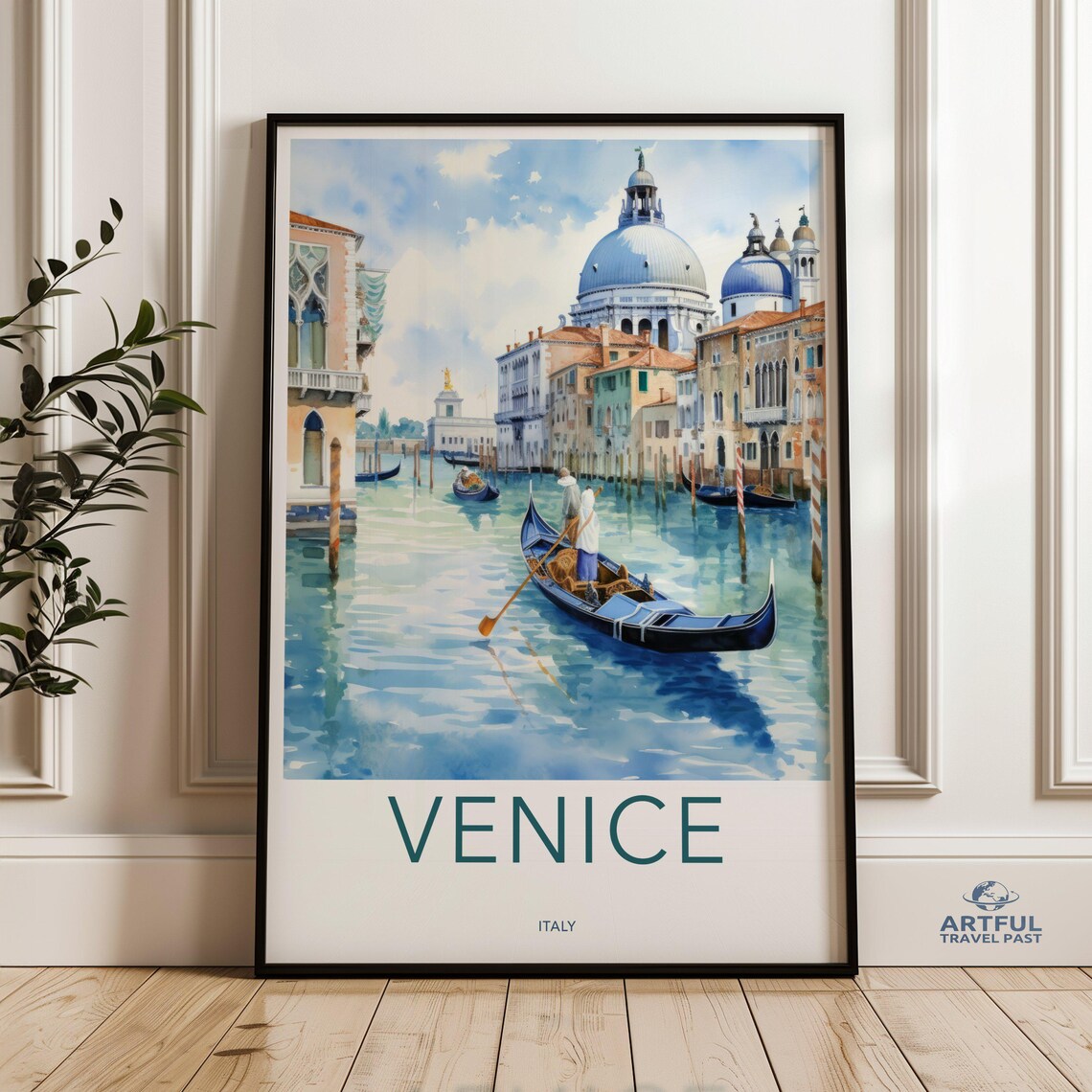 Venice Italy Wall Art Print Gondola Canal Scene Italian Cityscape European Travel Poster Watercolor Home Decor