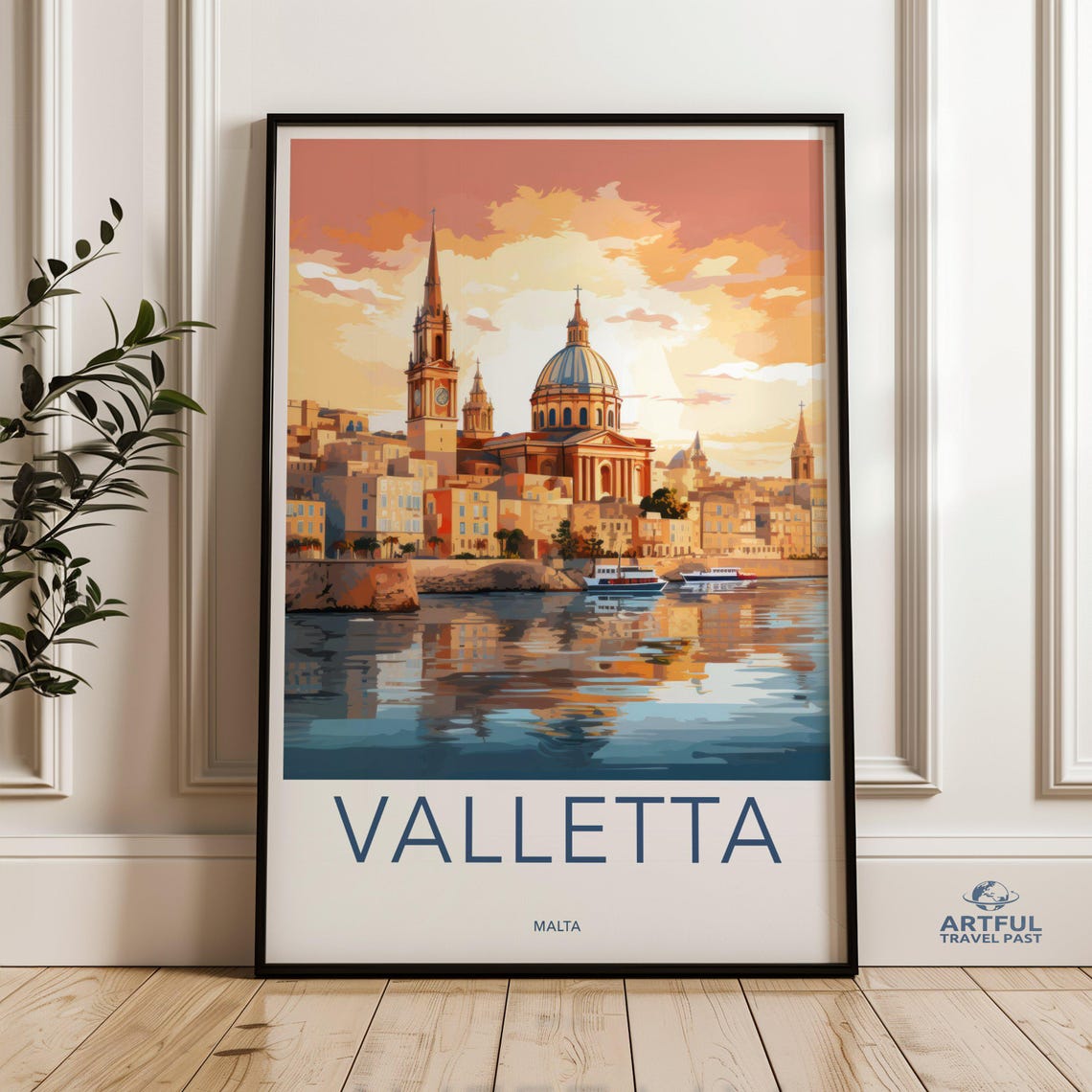 Valletta Cityscape Print Malta Wall Art Sunset Skyline Mediterranean Town Poster Seaside Architecture Decor