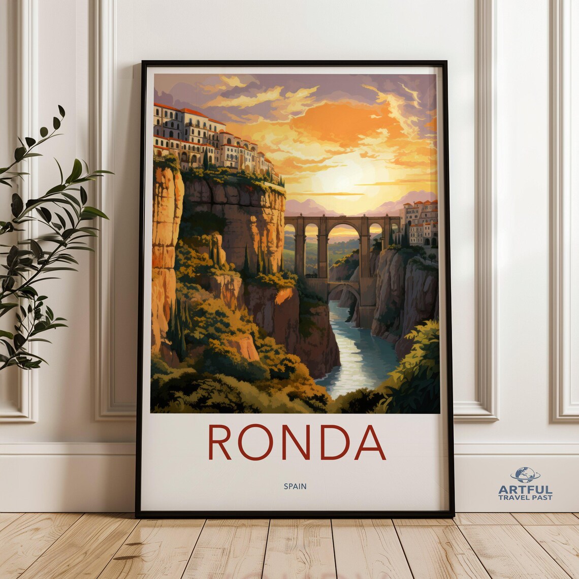 Ronda Spain Sunset Puente Nuevo Bridge Andalusia Travel Poster