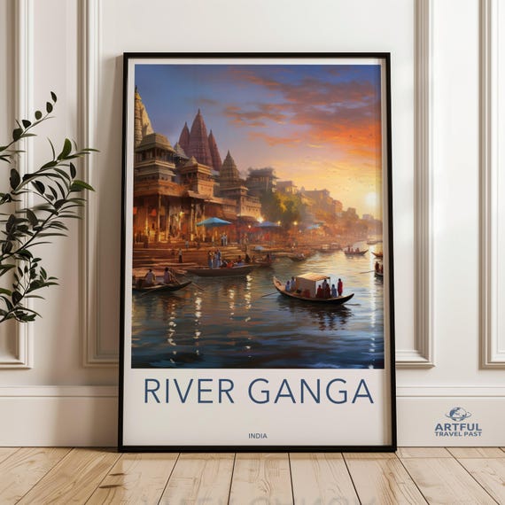 River Ganga Wall Art Print Sunset View Over Ganges Cultural Landmark Historical Significance Architectural Wonders