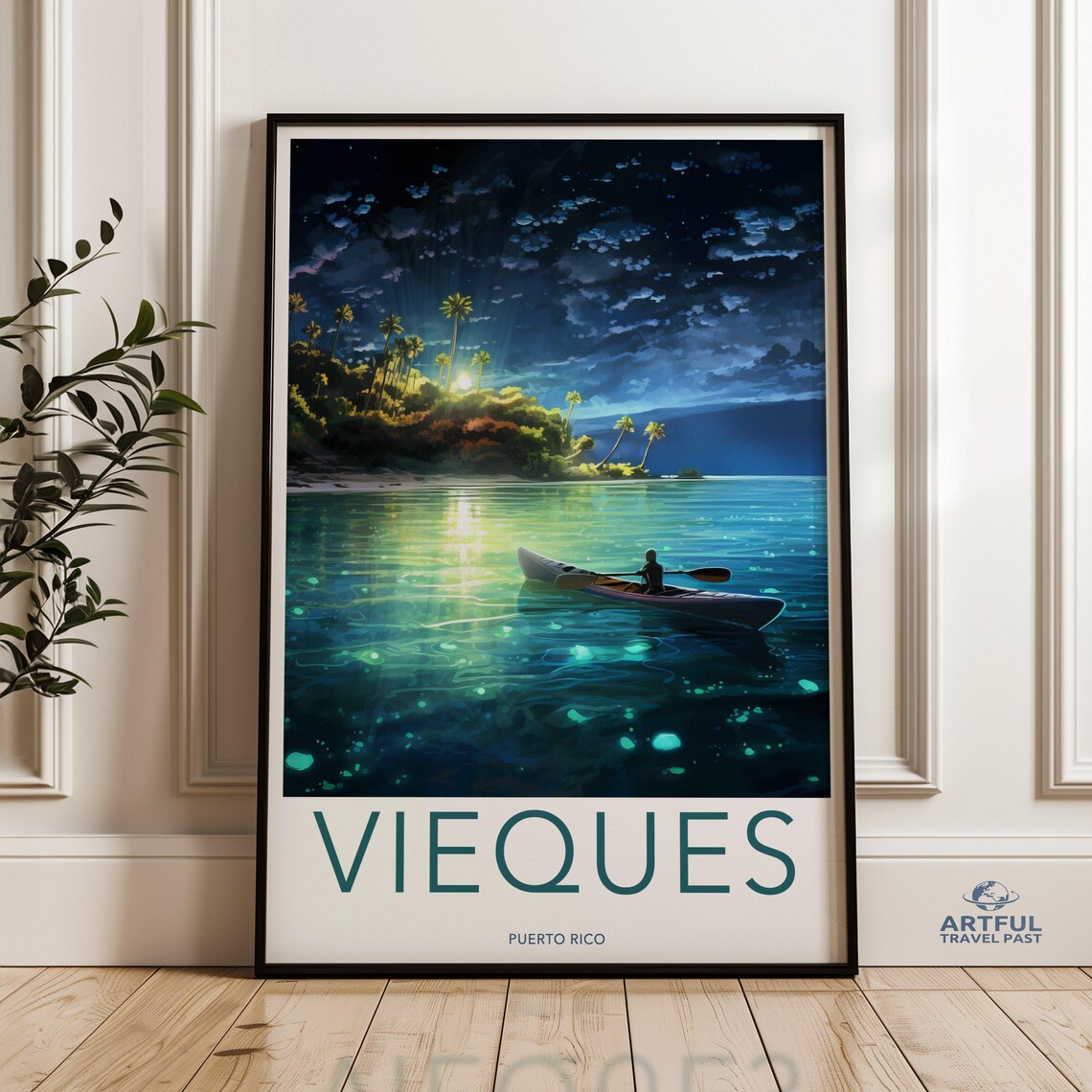 Vieques Puerto Rico Bioluminescent Bay Kayak Night Travel Poster