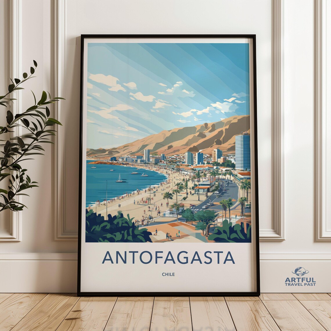 Antofagasta Chile Beach City Bay Mountains Coastal Travel Poster