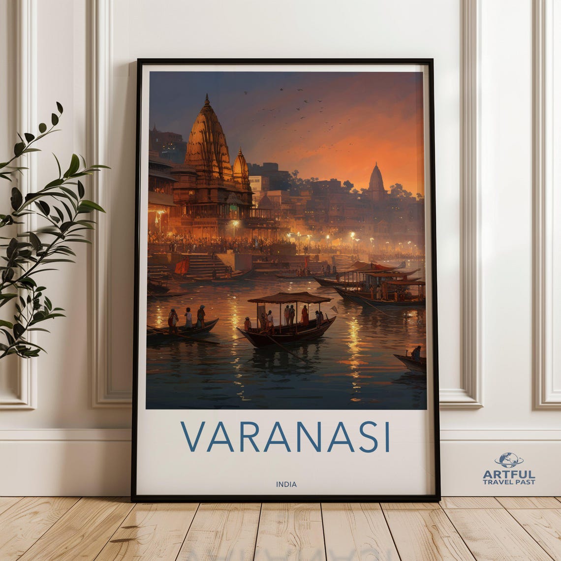 Varanasi Wall Art India Sunset River Scene Historic Architecture Cultural Landmark Print Cityscape Artwork Home Decor