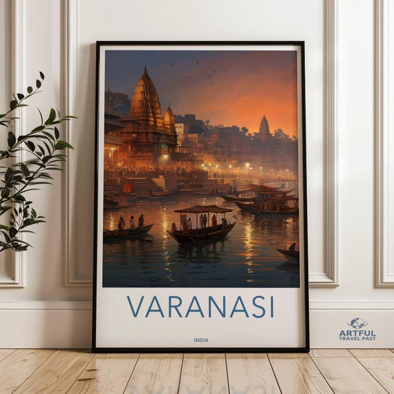 Varanasi Wall Art India Sunset River Scene Historic Architecture Cultural Landmark Print Cityscape Artwork Home Decor