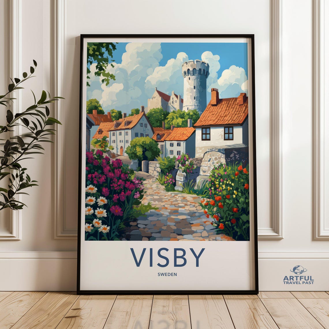 Visby Sweden Historic Town Tower Colorful Street Summer Poster