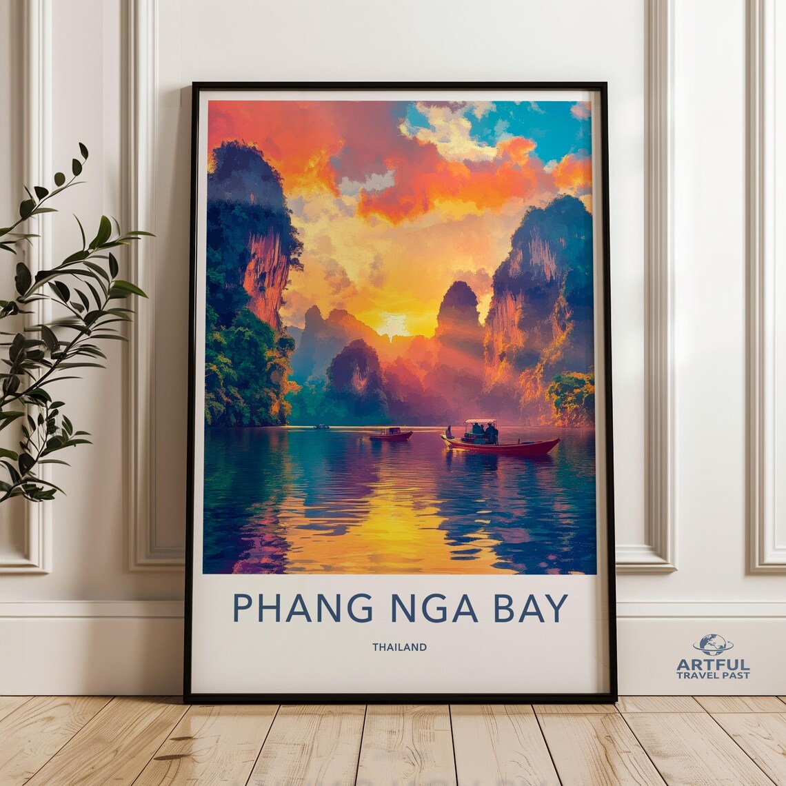 Phang Nga Bay Thailand Limestone Karsts Sunset Boat Travel Poster