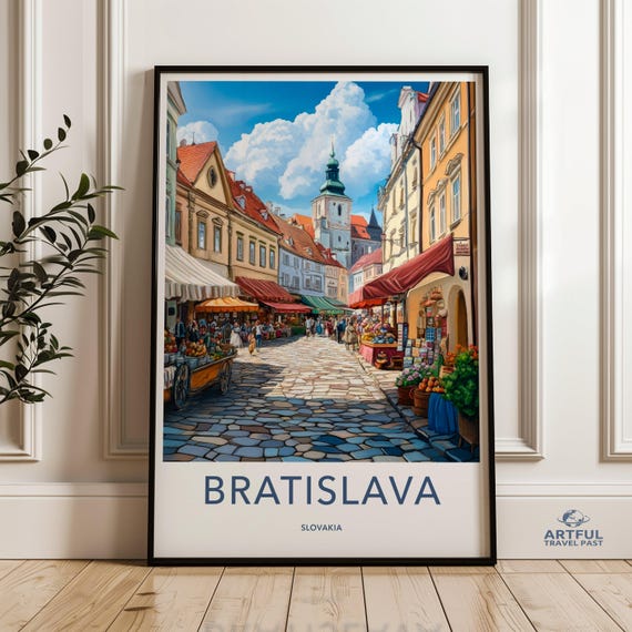 Bratislava Wall Art Slovakia Print Cityscape European Street Scene Market Illustration Travel Poster Home Decor Souvenir Gift