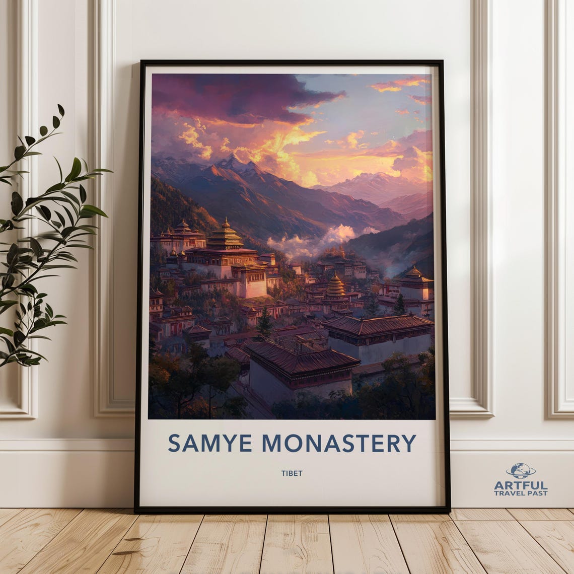 Samye Monastery Tibet Golden Temple Himalayan Sunset Travel Poster