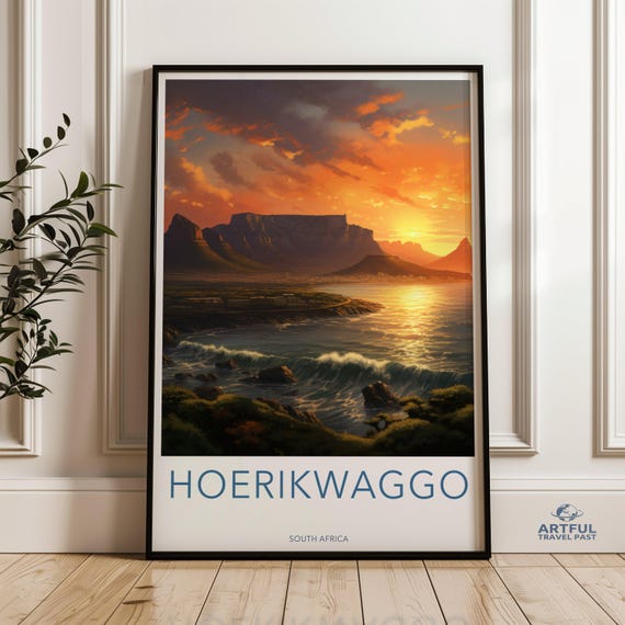 Sunset Over Hoerikwaggo South Africa Wall Art Print Scenic Landscape Poster Nature Artwork Beautiful Ocean View Decor